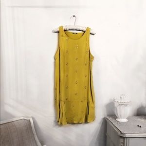 Anthropologie dress green/yellow with sequences